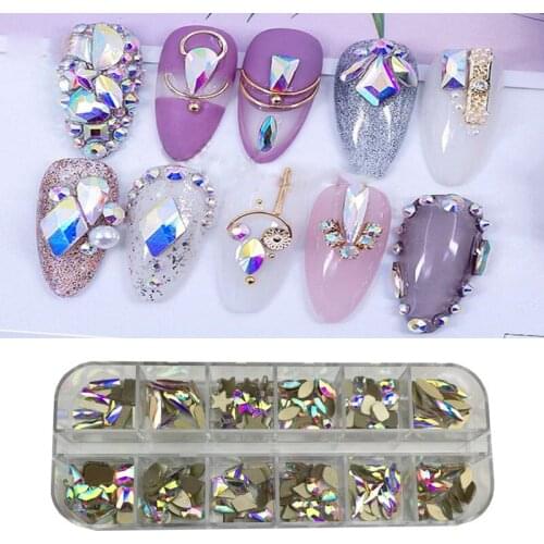 Swarovsky 240Pcs Nail Art Rhinestone Set Multi Shape Crystal Non Hotfix Glass Diamond Sapphire Fancy Nail Decoration