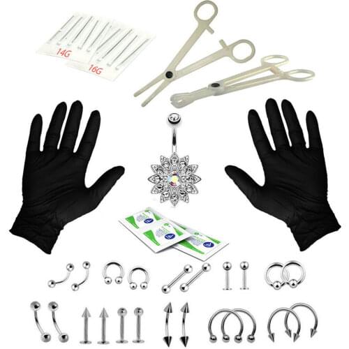 41PCS Professional Body Piercing Tool Kit Ear Nose Navel Nipple Needles Set