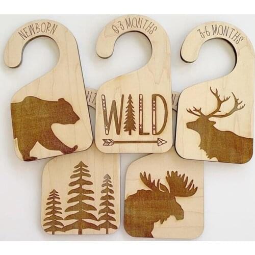 5 Forest Animals Engraved Wood Closet Dividers For Kids And Baby Woodland Wild Theme Wooden Nursery Clothes Dividers