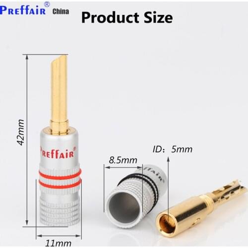 8PCS Preffair BA1466 Screw Gold Plated Banana Speaker Plug Connectors for Speaker Wire, Wall Plate, Home Theater, Audio