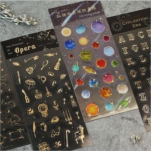 8 Styles Retro Gold bronzing Planet Star Sky Dream Crystal & Season Flowers Decoration Planner Diary DIY hand scrapbook Stickers