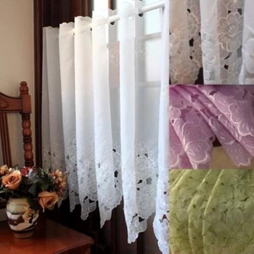 White translucidus hollow embroidered irregular edge coffee curtain Home decoration small voile curtain finished curtain