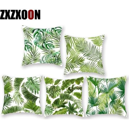 Decorative Throw Pillows Case Tropical Green Plant Palm Leaves Sofa Polyester Pillow Cushion Covers for Living Room Decoration