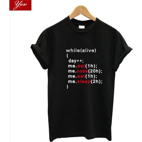 Eat code eat sleep letter print programmer cotton female t shirt short sleeve o-neck casual women t-shirt hip hop women cloting
