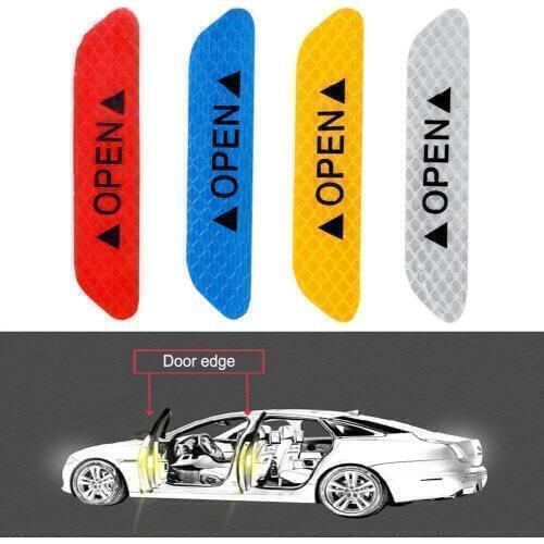 Hot Sale 4Pcs/set Car Door Stickers Universal Safety Warning Mark OPEN High Reflective Tape Motorcycle Bike Helmet Sticker