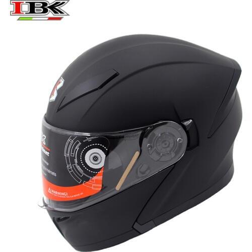 IBK Unisex Full Face Racing Helmet Motorcycle Electric Bicycle Scooter Anti-UV Cool Flip-Up Double Lens Black matte IBK-965