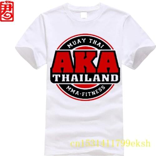 AKA Thailand Gymer Logo Muay Thai Kick Boxer Mens White T-Shirt Size S-3XL 100% Cotton for Man T Shirts Personality