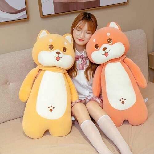 KUY Nice Soft Long Dog Pillow Plush Toys Stuffed Shiba Inu Dog Nap Pillow Bed Sleep Pillow Home Decor Gift Doll for Kids Girl