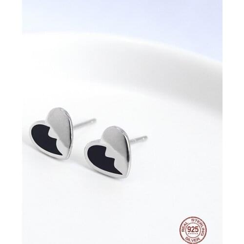 LKO New Black Colour Heart Shape Ear Studs Classic S925 Sterling Silver Earrings Temperament Female Exquisite Fashion Earrings