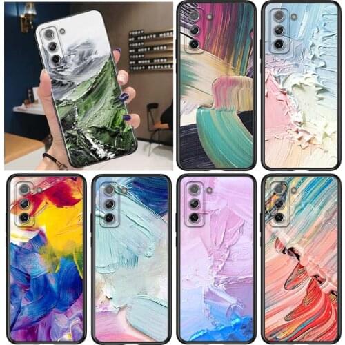 Oil Painting Paints for Samsung Galaxy S21 Ultra Plus Note 20 10 9 8 S10 S9 S8 S7 S6 Edge Plus Black Phone Case