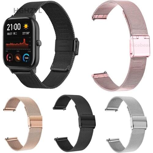 NEW Snap Button Metal Watchband For Xiaomi Huami Amazfit Bip 1s GTS GTR 42mm Stainless Steel Watch Band Wristband Strap
