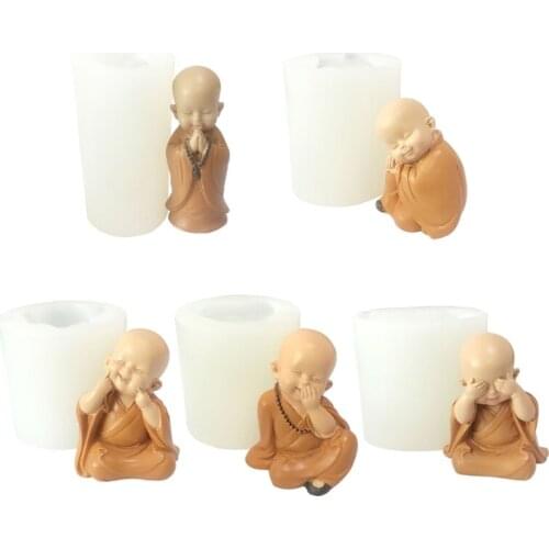 Cute Monk Candle Mold Silicone Plaster Cement Monk Crafts Mold Zen Table Decoration Fondant Cake Epoxy Molds Candle Make