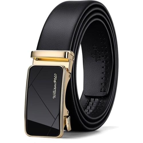 WILLIAMPOLO Fashion Genuine Leather Belt For Men Automatically Buckle Mens Belt Luxury Design Dress Belts PL20812-14P