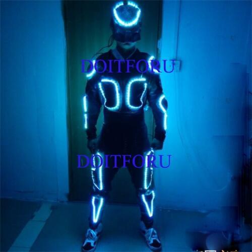 Led mask RGB Colorful Mens Luminous led costume DJ light clothe glowing ballroom dance robot suit stage show performance