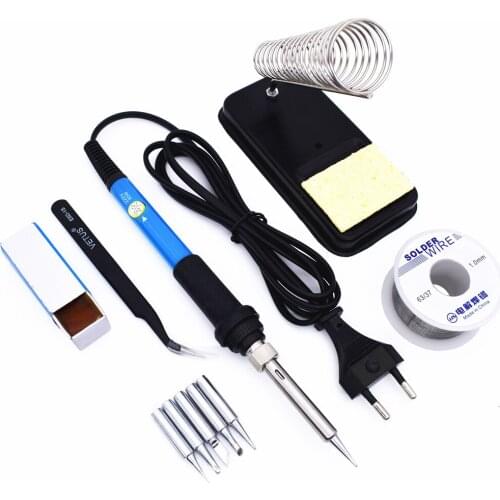 Electric Soldering Iron Set 220V 60W Temperature Adjustable Welding Tools With 5 Tips Solder Wire Iron Stand Tweezers Rosin