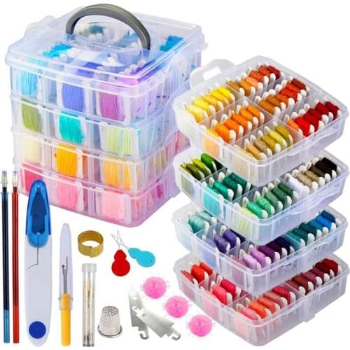 SHGO HOT-Embroidery Thread Floss Set Including 200 Colors Cross Stitch Sewing Thread with Floss Bins and 48 Pcs Cross Stitch Too