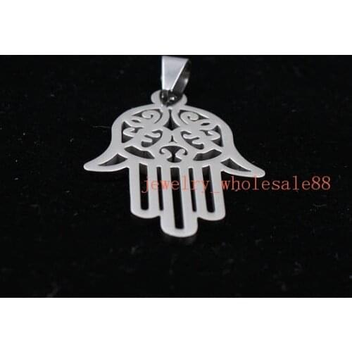 Stainless steel 29*42mm Hamsa hand LOGO pendant charms polished with ball chain