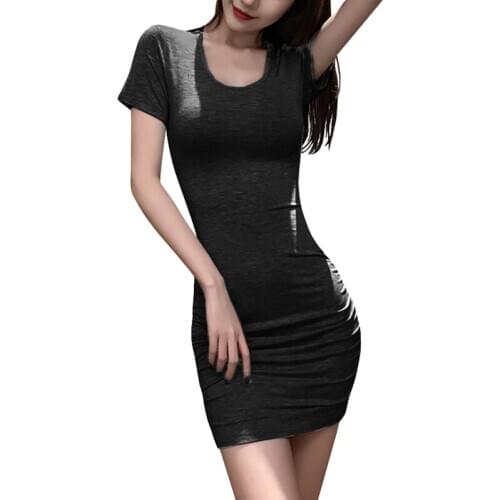 New Sexy Round Neck Fashion Nightclub Backless Cross Wild Short Sleeve Bag Hip Dress Women