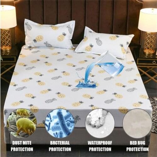 New Printed Bed Mattress Cover Waterproof Mattress Protector Pad Fitted Sheet with Elastic Band Anti Mites&Breathable Bedspread