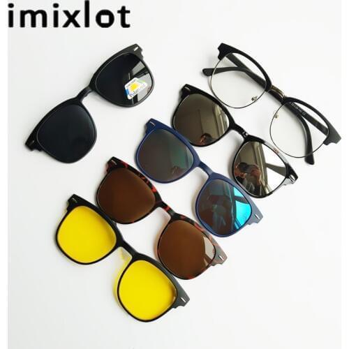 IMIXLOT 5pcs Magnetic Clip Sunglasses Women Glasses with Polarized Eyeglasses Myopia Optical Reading Frame with Package