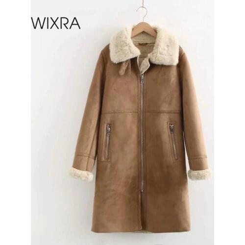Wixra Womens Coat Ladies Soft Faux Rabbit Fur Outwear Long Jacket Zipper Street Style Warm Overcoat Autumn Winter
