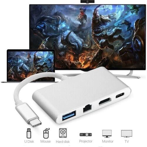 2018 New USB C to HDMI 4K+ RJ45 Gigabit Ethernet+ USB 3.1 Type C Hub Adapter