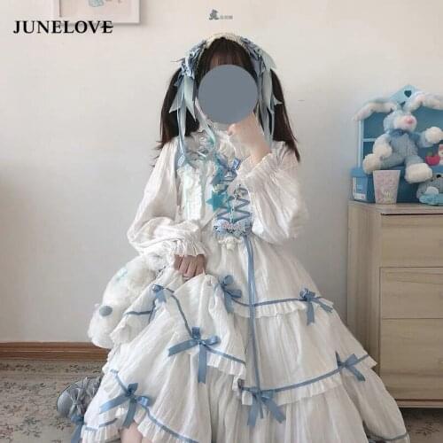 JuneLove Lolita Dress Victorian Vintage Ribbon Bowknot Retro Cake Sweet Cotton Princess Tea Sweet Lolita Dress Jsk Loli Cos