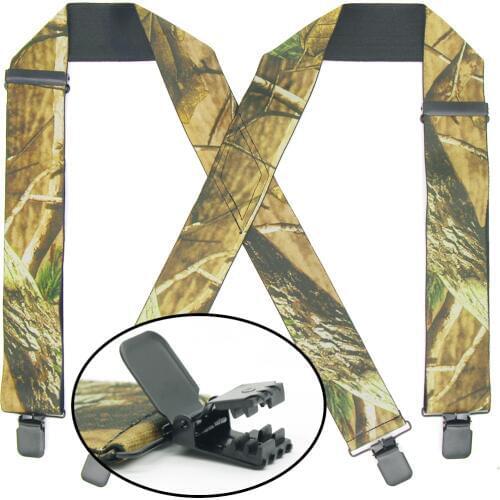 Camo Suspenders for Men X-Back Adjustable Wide Stretchy Elastic Straps Hiking/Official Wear Suspenders Heavy Duty Wear