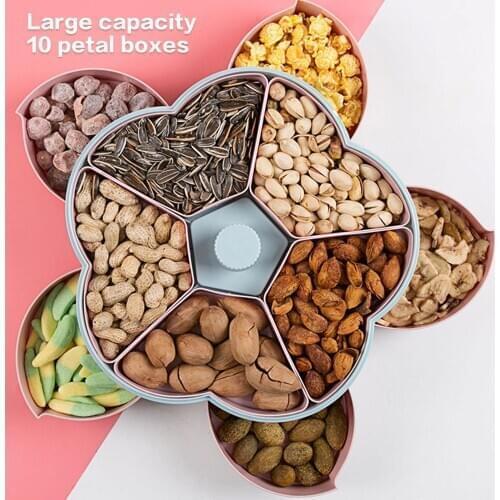 Dry Fruits Plates Candy Snacks Nuts Seeds Creative Dishes Bowl 10 grids Double rotation Tray plastic Home Kitchen Supplies