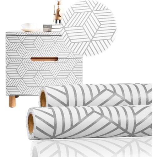 New 0.45*30cm Self Adhesive Furniture Wallpaper Hexagon Pattern Champagne Geometric Stripes Roll Vinyl Film For Wall Shelves