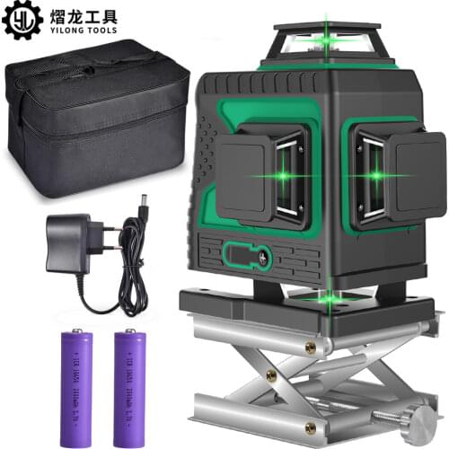 3D Green Laser Level 12 Lines Self-Leveling 360 Degrees Horizontal And Vertical Cross Lines Green Laser Line With Tripod Battery