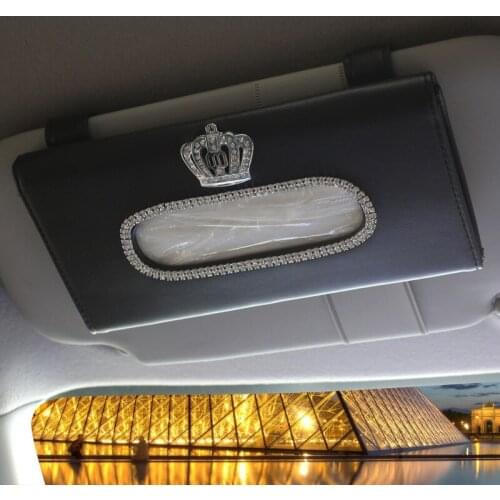 Universal Car Sun Visor Tissue Holder Rhinestone Crown Car Sun Visor Type Napkins Paper Tissue Box Organizer Car Accessories