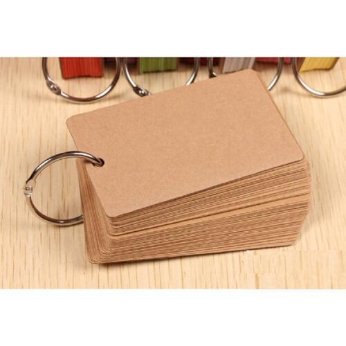 Pack of 2 Binder Ring Easy Flip Flash Cards Study Cards, 50 Unruled Blank White Pages (Brown)