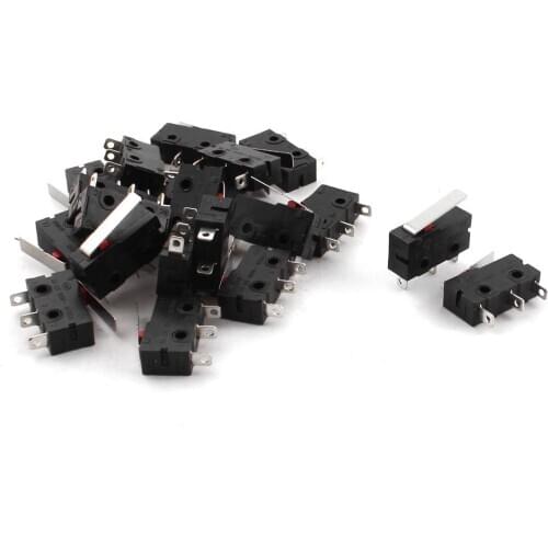 Top quality 20Pcs AC 125V 250V 5A SPDT 3-Pin Momentary Plastic Micro Limit Switch Black+Silver