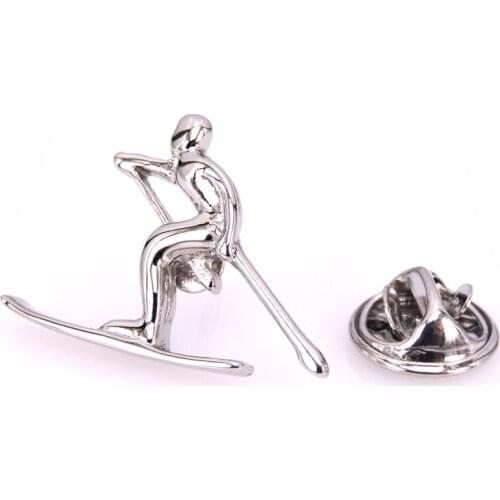 High quality Novelty Brooch for men Silvery skiing lapel pin Successful mens sport brooches accessories jewelry wholesale