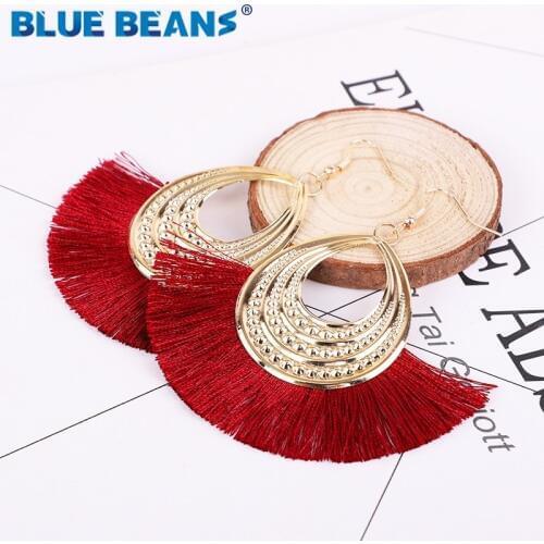 Tassel earrings bohemian earring handmade women statement luxury long geometric fringe fashion big tribal star face ethnic red