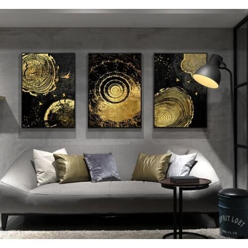 Golden Wood Texture Flying Birds Black background Luxury Canvas Painting Abstract Picture Home Decor Wall Art Posters and Prints