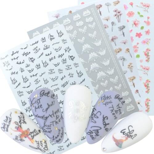 1Pc Letter Nail Decals Owl Flower Unicorn Nail Disign Ultra thin Back Gummed Embossed Stickers For Nails DIY Art Nails Stickers
