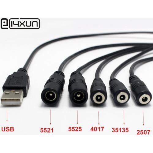 1pcs 5.5*2.5mm 2.5*2.1mm 4.0*1.7mm 3.5*1.35mm Female DC Power Plug Jack to USB Male Plug with 30cm Cable Charging Connector