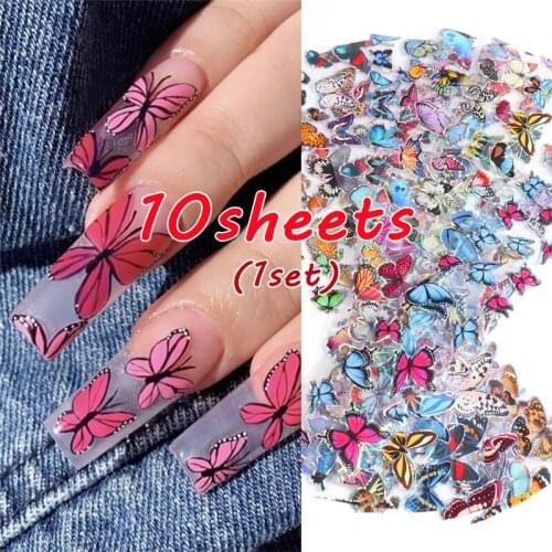 10 Sheets/set Ultra-thin 3D Nail Stickers Decals Butterfly For Womens Fashion Glue for Foil Nail Kit Polished Nail Decorations