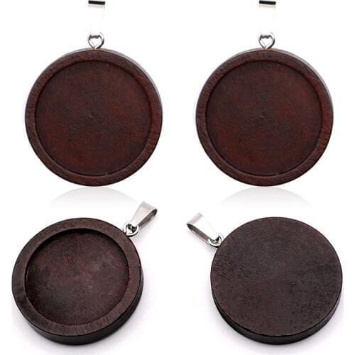 10pcs/lot Brown Wood Necklace Pendant Setting Cabochon Cameo Base Tray Bezel Blank Fit 25mm Cabochons Jewelry Making Findings