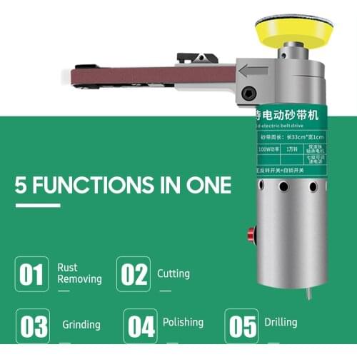 211pcs 100W Mini Electric Belt Sander Electric Grinder Polisher Abrasive Belt Tool 7-Speed Small Handheld Grinding Machine