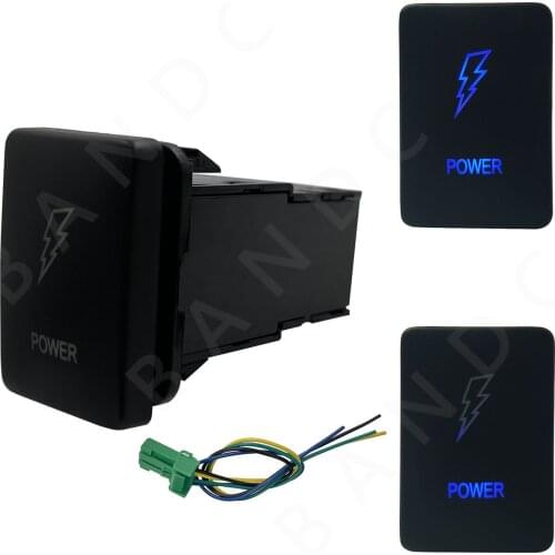 3Amp 12V Blue LED Illuminated Push Button Switch-POWER- On/Off SPST for Toyota Hilux 09/2015 Toyota Prado 150/200, with Wires