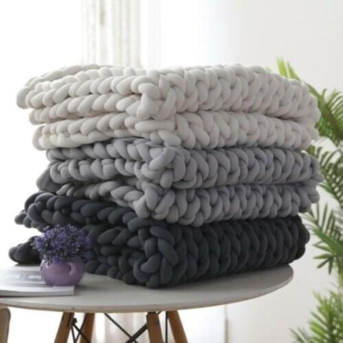 3 Sizes Home Textile Warm Soft Thick Line Warm Blankets Hand Weaving Sofa Decoration Crochet Knitted Blanket Fleece Sofa Blanket