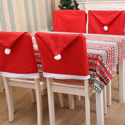 4pcs Ch4pcs Santa Hat Chair Covers Christmas Decor Dinner Chair Xmas Cap Sets Non-woven Dinner Table Red Hat Chair Back Covers 3