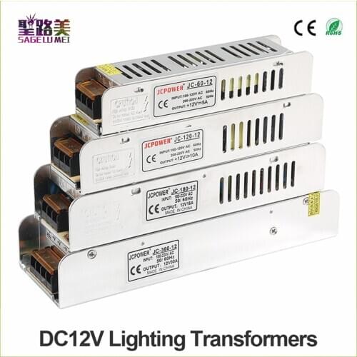 Free shipping DC12V 60W 120W 180W 200W 240W 360W 400W LED Driver Power Adapter LED Lighting Transformers for RGB led strip