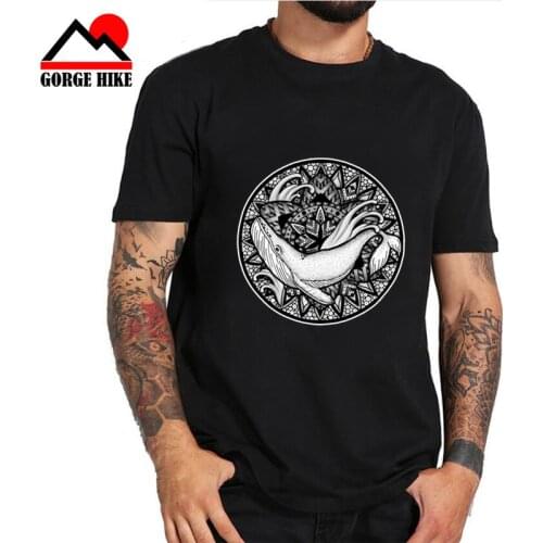 Geometric Mandala Whale Lotus Flower Classic Alchemy Tshirt Mens Tops Tees Cotton T Shirt OM Rose T-Shirts Black Shirts 3D Art