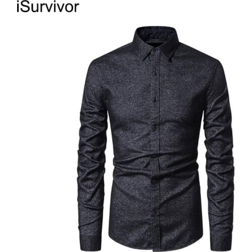 ISurvivor 2021 New Style Cotton Shirt Solid Color Slim-fit Casual Long-Sleeved Mens Four Seasons Stand-up Collar Shirt