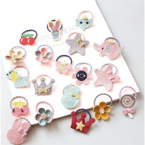 Kawaii Knitting Weaving Cartoon Scrunchies Girls Kids Elastic Hair Rubber Band Rope Tie Accessories For Baby Hair Ring Headdress