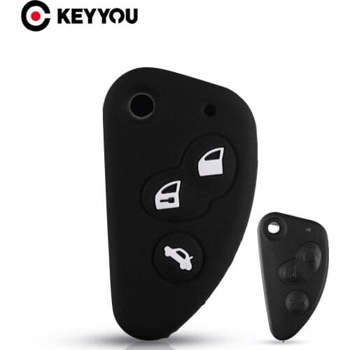 KEYYOU 3 Button Silicone Car Key Case For Alfa Romeo 147 166 156 JTD TS GT Flip Remote Fob Cover
